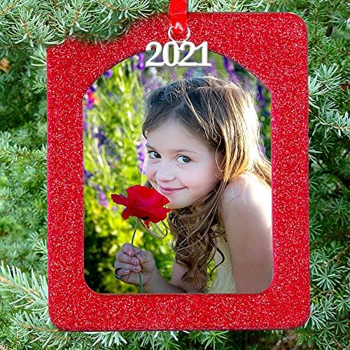 2021 Mágneses Csillogó Karácsonyi Képkeret Dísz, Nem Vakító Fotó Protector, Függőleges - Piros, 3-Pack