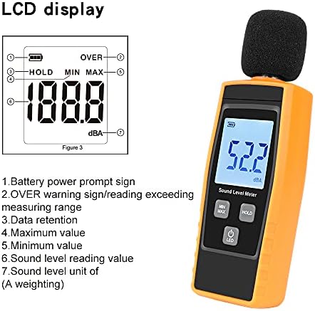 HUIOP Decibel Mérő,LCD Digitális zajszintmérő DB Méter 30-130dBA Zaj Mérési Eszköz Decibel Monitoring Teszter Max/Min/Adatok