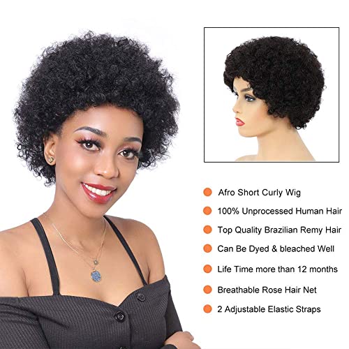 Qihang Rövid Afro Perverz Göndör hajból készült Paróka, 6 inch Brazil Szűz Rövid, Göndör Afro Paróka, Semmi Csipke 130% Sűrűség