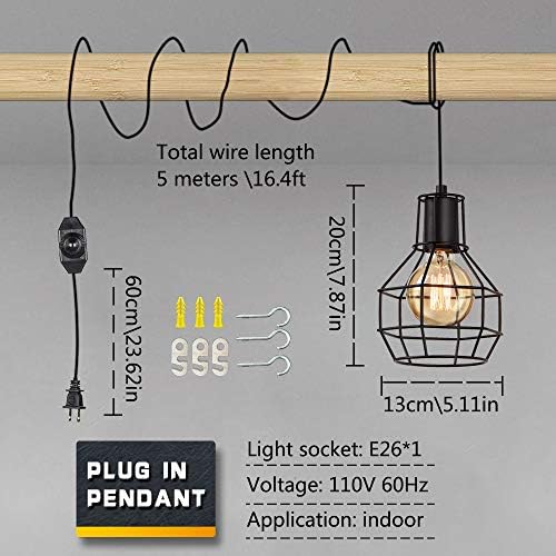Lightess Szabályozható Medál Lámpák Csatlakoztassa a Tápkábelt, majd az ON/Off Dimmer Kapcsoló Ipari Fekete Lógó Lámpa Lámpatest