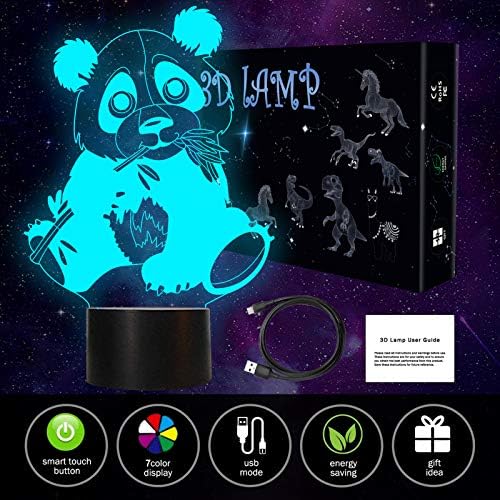 Shellvcase Panda 3D Éjjeli Lámpa, Optikai Illúzió Lámpa 7 Színek Módosítása a Smart Touch & USB Kábel, Óriás Panda Ajándékok