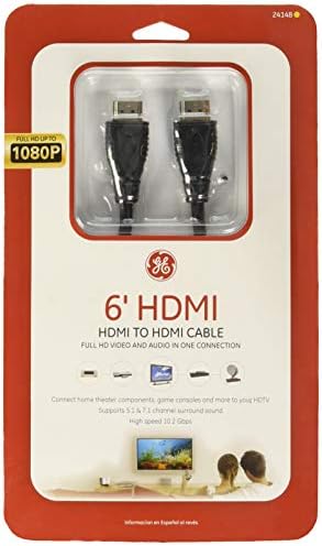 GE 6' nagysebességű HD 3D-s 4k 1080p HDMI Kábel, Fekete