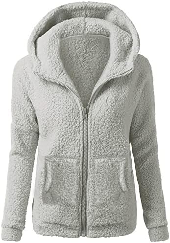 JXQCWY kapucnis felső Kabát Női Téli Meleg, Kényelmes Polár Kabátok Plus Size egyszínű Cipzár Maximum Outwear A Zsebében