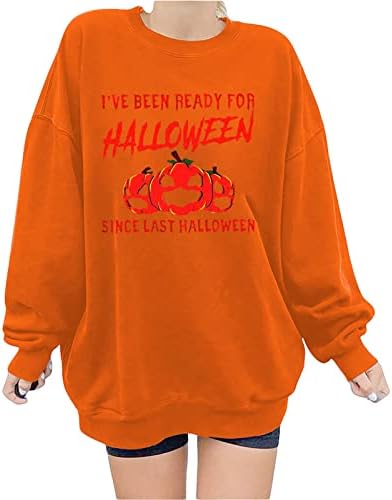 Már Halloween Melegítőfelső Női Tök Grafikus Hosszú Ujjú Tshirts Vicces Levelet Pulóver Nyomtatás Maximum