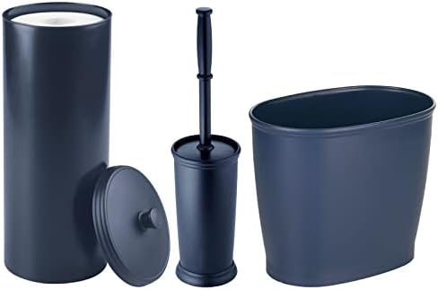 mDesign Műanyag Modern Fürdőszoba Tárolás, Tisztítás Kiegészítő Set - magában Foglalja a Tál, Ecset, 3-Tekercs Wc-Papír Kanna,