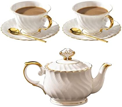 HOUKAI Arany-festett Kínai porcelán Kávés Készlet Délutáni Tea Set Kis Tea Csésze Ajándék (Szín : E)