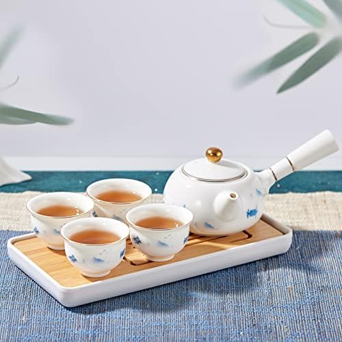 DUJUST Kínai Porcelán Teás Készlet, Kis Méret kung-fu Tea Set, Hagyományos & Klasszikus Kínai Tájképet Díszített Arany Berendezés
