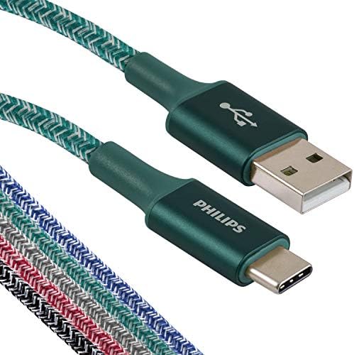 PHILIPS 3 Ft. 2 Csomag USB C Típusú Kábel, USB A-USB-C Smaragd Fonott Gyors Töltő Kábel, Kompatibilis iPad Pro, MacBook Pro,