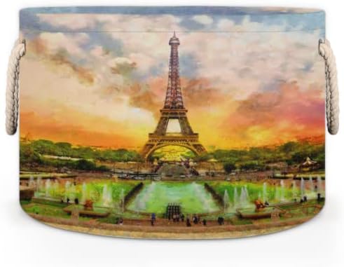 Eiffel-Torony, Párizs, Franciaország, Nagy, Kerek Kosarak Tároló Szennyes Kosár fogantyúval Takaró Tároló Kosár Fürdőszoba