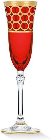 Lorren Haza Trendek Mély Piros Színű pezsgőspoharak, Arany Gyűrű, Készlet 4