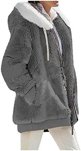 SUERGHWAX Téli Kabátok Női Alkalmi Meleg, Kényelmes Laza Plüss Plus Size Felső Kabát egyszínű, Hosszú Ujjú Zip kapucnis felső