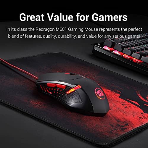 Redragon M601 Gaming Mouse Vezetékes piros LED, 3200 DPI-6 Gomb Ergonomikus CENTROPHORUS Gaming Egér PC