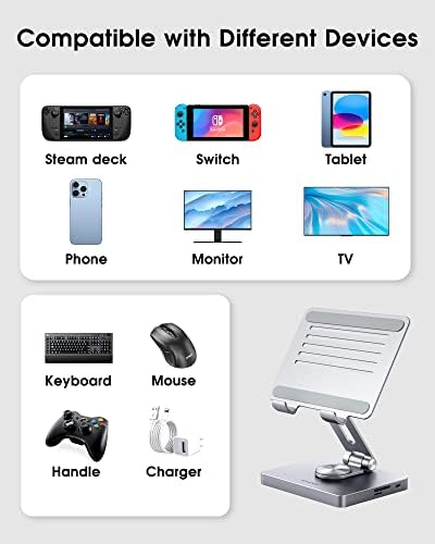 BYEASY iPad Állvány, Laptop Dokkoló Állomás, 8 az 1-ben iPad USB-C-Hub, C-Típusú Tablet Állni, HDMI, 3,5 mm-es Jack, LAN,