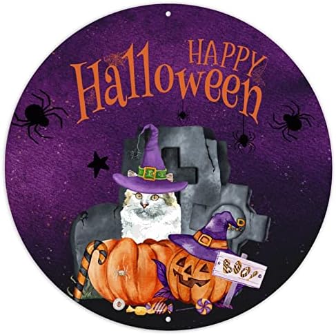 Boszorkány Macska Kísérteties Temető Hátborzongató Fém Ajtó Fogas Boldog Halloween Tök Boo Fali Dekor Fém Tábla Halloween