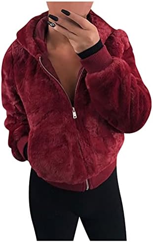 OIUCVGB Téli Kabátok Női Plus Size Gyapjú egyszínű Zip Kapucnis Kabát Laza, Puha, Vastag Outwear Kabát Zsebekkel