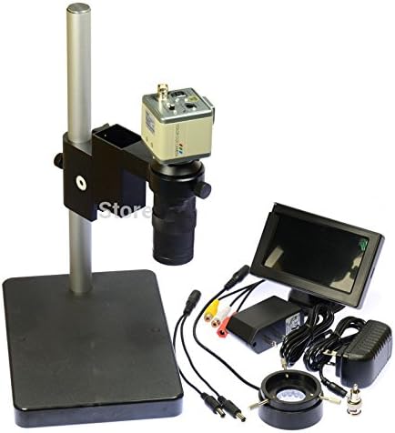 800TVL 130X Mikroszkóp Ipari Kamera BNC/AV Kimenet + 4.3 LCD Monitor + Állvány, Tartó + C-Mount Objektív + 40 LED-Gyűrűt