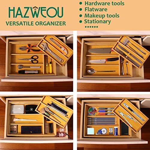 HAZWEOU Bambusz Ezüst Szervező - Konyha Fiókban Szervező, illetve Tisztázzuk a Szervező - Evőeszközök – Evőeszközök - Hardver