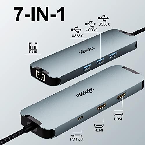 USB-C Hub Dokkolóegység Dual Monitor USB-C-2 HDMI 4K-60Hz Ethernet, 100W Charing, valamint USB3.0, USB-C Hub Kompatibilis