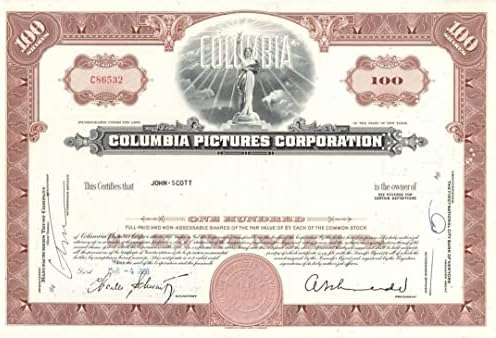 Columbia Pictures Corp. - Amerikai Film Produkciós Stúdió Raktáron Bizonyítvány