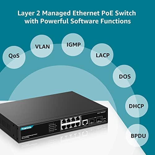 YuanLey 8 Port PoE Managed Gigabit Switch, 2 Gigabit SFP Műhold, 1 Konzol Port, 802.3 af/a 120 w-os Teljesítmény L2+ Okos