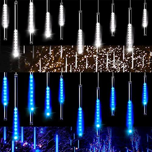 Aluan Karácsonyi Fények Meteorzápor Eső Fények 10 Cső 240 LED Vízálló Csatlakoztassa Hulló Eső Tündér String Fények, Fehér+Kék