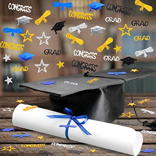 CCINEE Congrats Grad Érettségi Konfetti, 2023, Csomag 2000, Kék-Arany Diploma Dekoráció 2023 Érettségi Kap Diplomát asztali