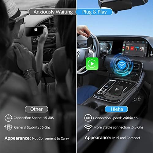 2023 Korszerűsített Hieha Vezeték nélküli CarPlay Adapter, Plug & Play Dongle iPhone 5.8 GHz-es WiFi, Könnyű Telepítés, mind
