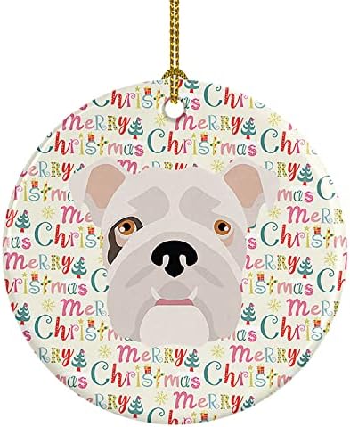 Caroline Kincsek WDK1500CO1 angol Bulldog Boldog Karácsonyt Kerámia Dísz, Többszínű, karácsonyfa Díszek, Lógó Dísz, Karácsony,