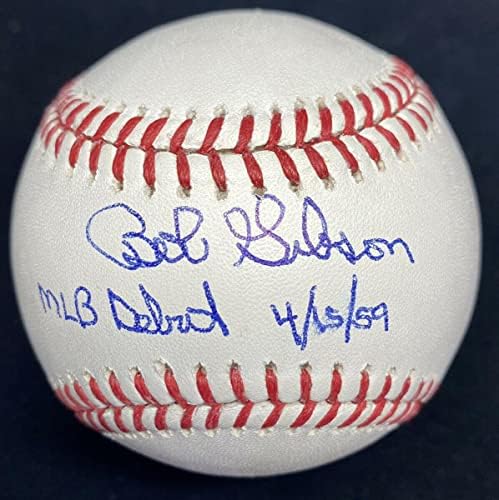 Bob Gibson MLB Debütáló 4/15/59 Aláírt Baseball SZÖVETSÉG Cardinals - Dedikált Baseball