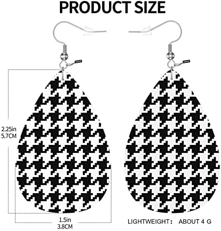 Zokola houndstooth minta Pixel Pár PU Bőr Fülbevaló, Fekete-Fehér Kockás Pixel Earbob Fülbevaló Könnycsepp Karika Fülbevaló