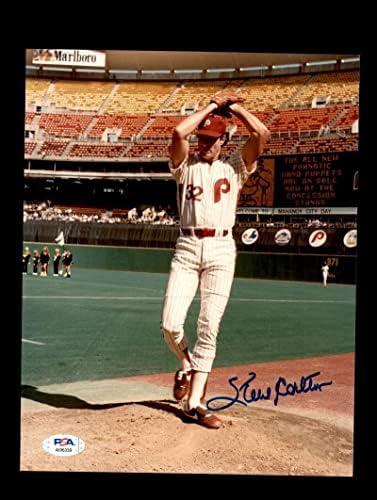 Steve Carlton PSA DNS-Coa Aláírt 8x10 Phillies Fotó Autogram - Dedikált MLB Fotók