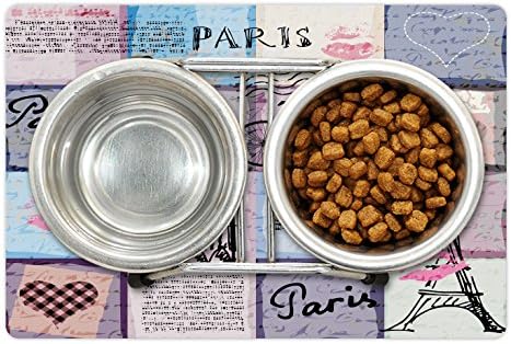 Ambesonne Párizs Pet-Mat az Étel, a Víz, a Grunge Mintás Retro, Kollázs, Párizs Híres Tárgy Eiffel-Torony Európa Téma, Téglalap
