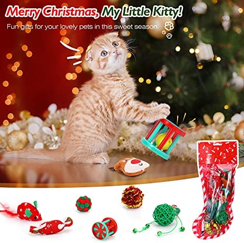 VavoPaw Karácsonyi Harisnya Macska Ajándék Készlet, 8DB X-mas Santa Harisnya Interaktív Macska Játékok-val a Karácsony Fa,