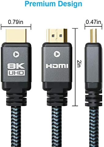 Yauhody 8K HDMI 2.1 Kábel 6ft, 48Gbps Ultra Nagy Sebességű, nagy teherbírású Nylon Fonott HDMI 2.1 Kábel, Igazi 8K@60Hz,