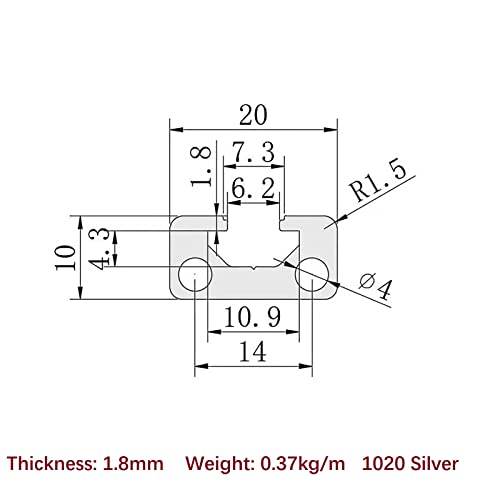Mssoomm 10 Pack 1020 Alumínium Extrudált Profil, Hossz 8.66 inch / 220mm Ezüst, 10 x 20 mm 10 Sorozat T Típusú, T-Slot Európai